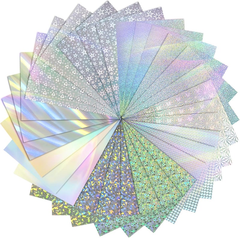 Nitelemn 30 ورقة من ورق الكاردستوك الهولوغرافي، 6" × 8" ورق لامع معدني لامع براق 250gsm/92lb للفنون والحرف، الزينة، دعوات الزفاف وأعياد الميلاد، مستلزمات الألبومات (هولوغرافي)  - Image 1